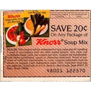 Save 20¢ On Any Package Of Knorr Soup Mix El Paso TX 1980s Coupon SAI1-M5